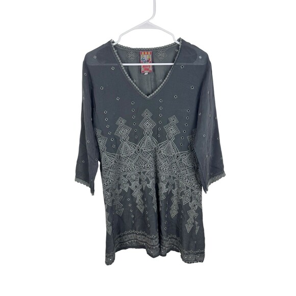 Johnny Was Gray Eyelet V Neck Cover Up Tunic Size Small - Picture 1 of 10